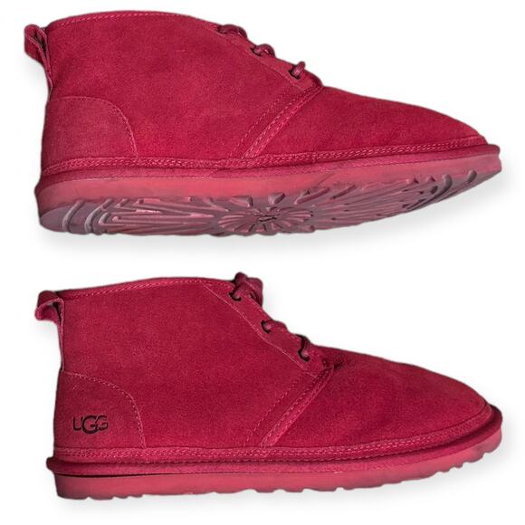 UGG Red Neumel Uggplush Wool Blend Lining Lace Up Chukka Boots Men's Size 11 - Picture 5 of 13